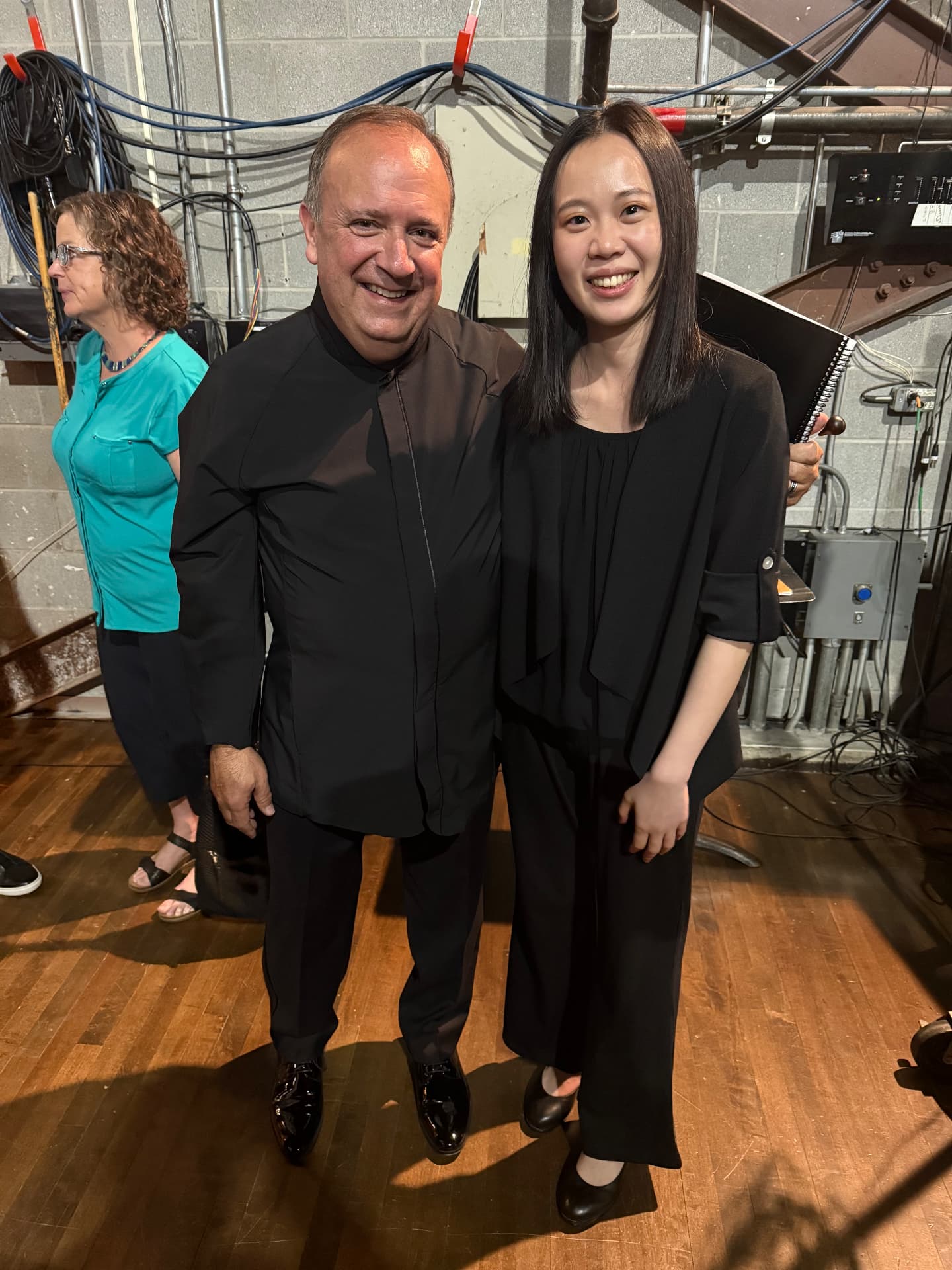 Yi-Hui Chen backstage with a fellow performer after a concert